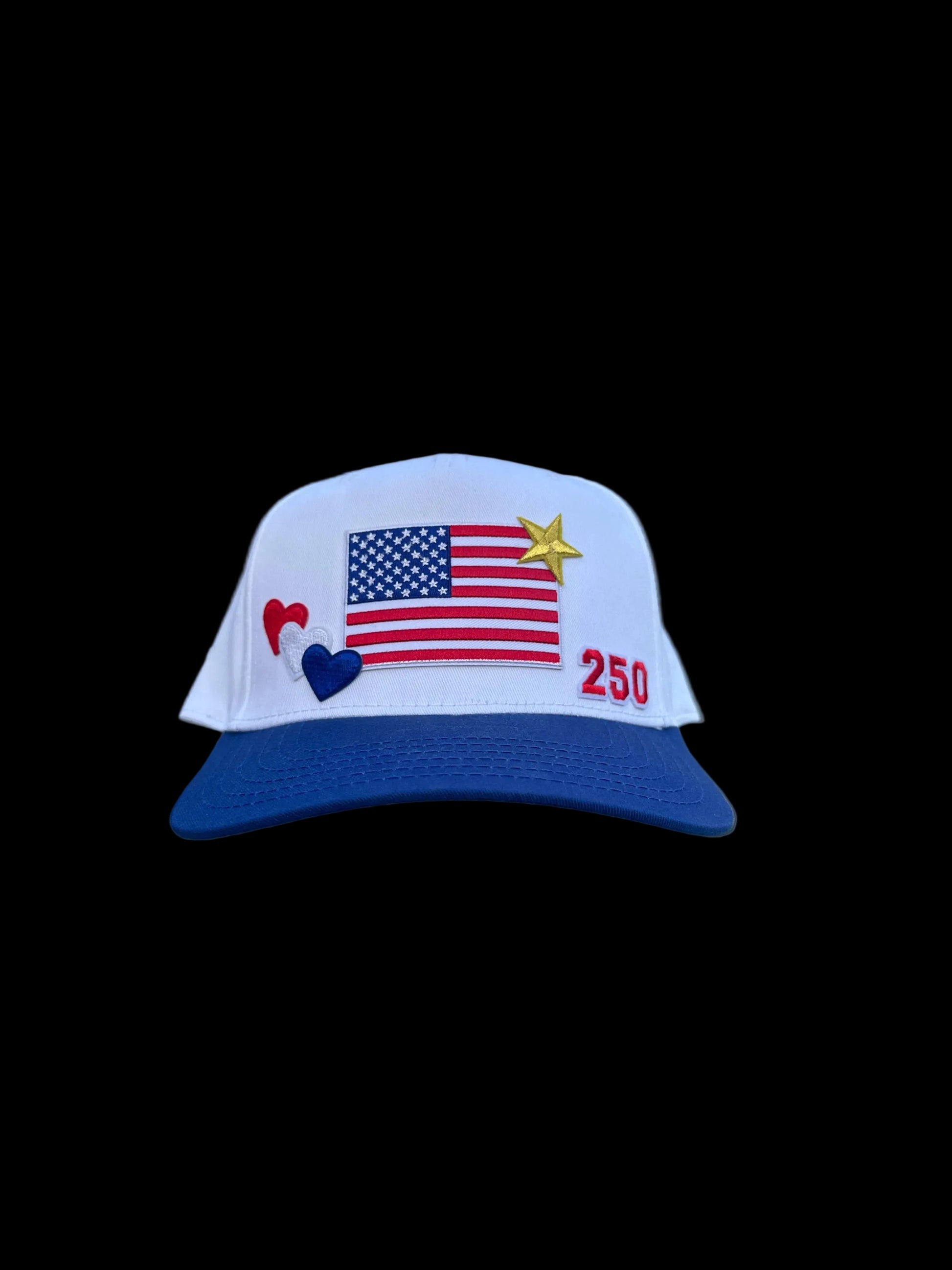 Cap with American flag design on a car window